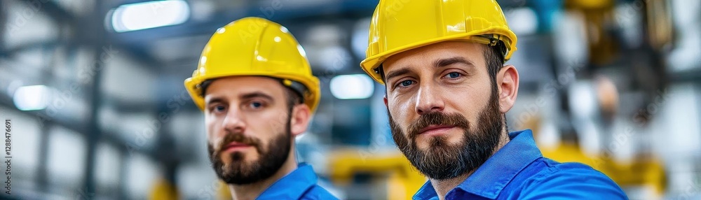 Aufkleber engineer working at industrial machinery in factory manual workers cooperating while measuring a ele