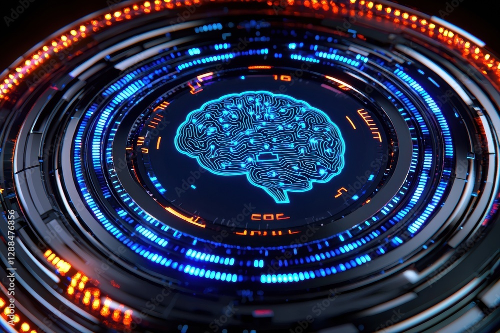 Poster Artificial intelligence processing data in futuristic electronic circuitry brain