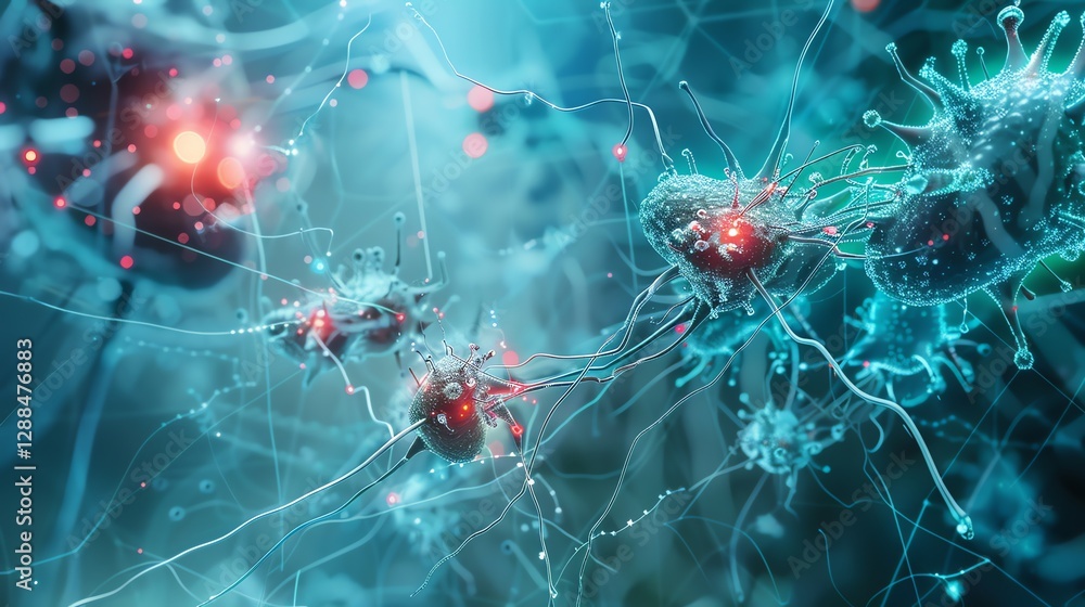 Aufkleber microscopic image of cells and a network of connections.