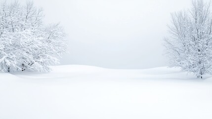 Snowy landscape with trees, peaceful winter scene, ideal for winter themes