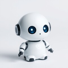 Fototapeta premium High-resolution commercial stock photo depicting a cute mini AI robot on a white background. The robot should have soft, rounded features and bright, expressive eyes. 