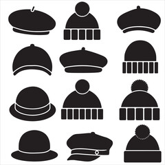 set vector various winter hat silhouettes