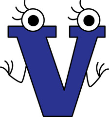 capital letter E with surprised eyes with eyelashes raised her hands