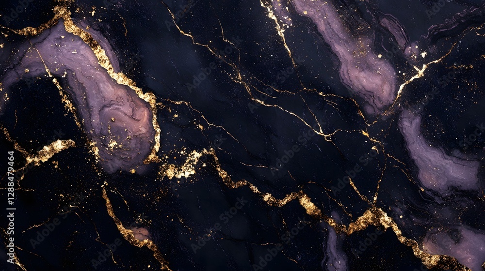 Poster Striking abstract marble texture with dramatic golden and purple hues creating a backdrop for editorial decorative or high end design applications  The fluid