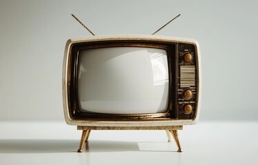 The image features an isolated old silver TV on a white backdrop, representing a retro technology concept with a blank screen for adding text, evoking memories of vintage televisions from the 1980s