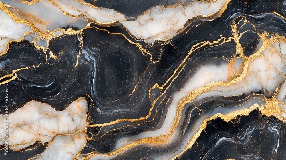 Poster Striking abstract marble texture with golden veins and organic swirls creating a captivating and dramatic backdrop for design art and digital applications