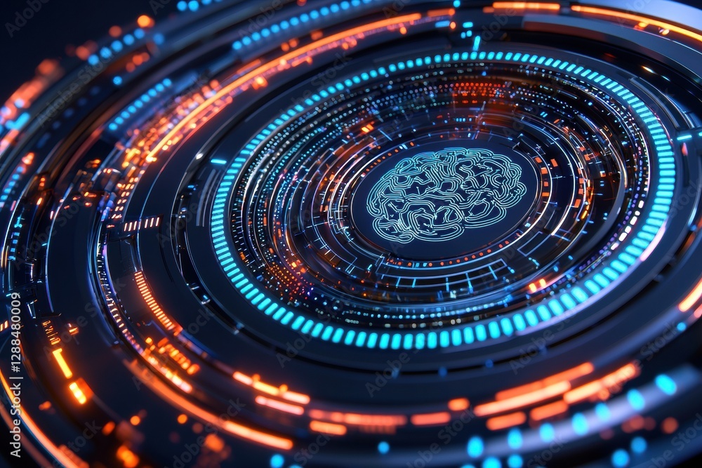 Poster Artificial intelligence brain processing data in futuristic circular interface