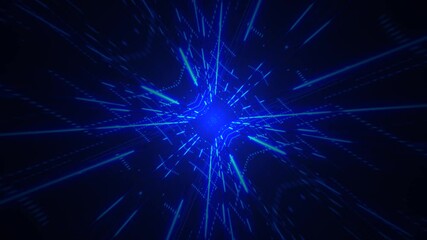 A futuristic blue grid network of blinking digital data lights and floating particles. Connectivity and connections concept technology motion background animation.