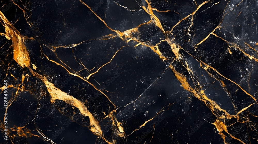 Poster striking dark marble texture with dramatic golden veins and cracks creating a moody elegant and indu