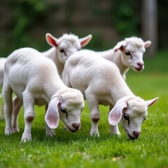 Obraz premium Adorable Miniature Goats Grazing in a Field