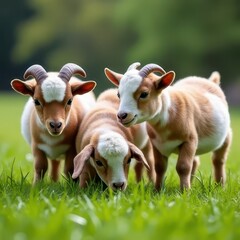 Fototapeta premium Adorable Mini Goats Grazing in a Pasture