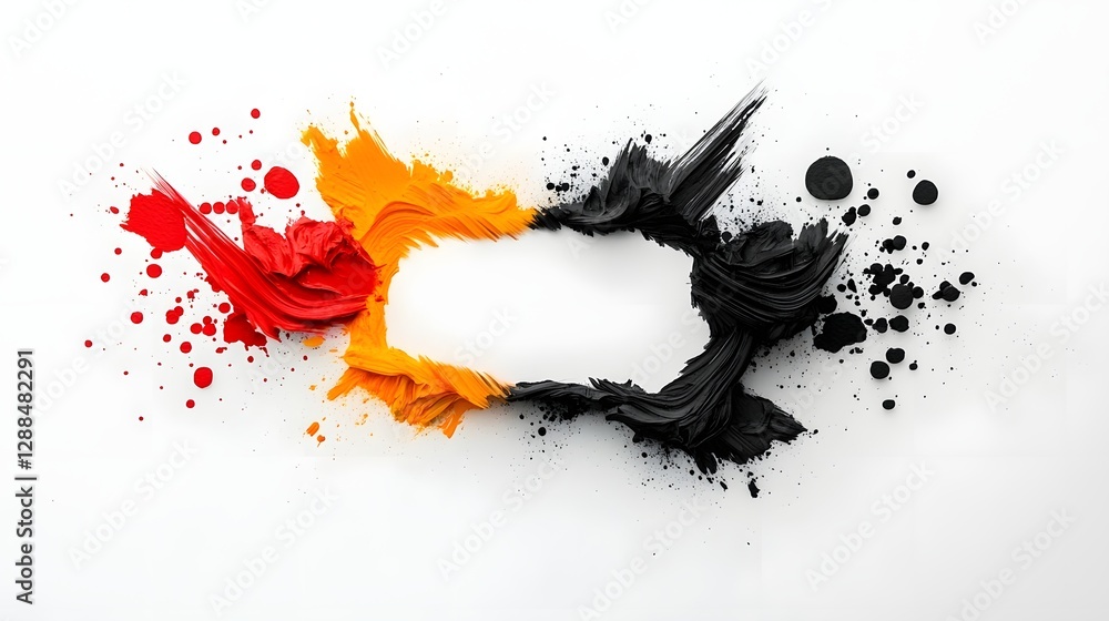 Poster abstract composition of ink brush strokes forming dynamic frames with a blank textured center showca
