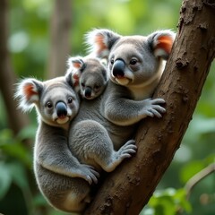 Fototapeta premium Cuddly Koala Bears in a Forest Setting