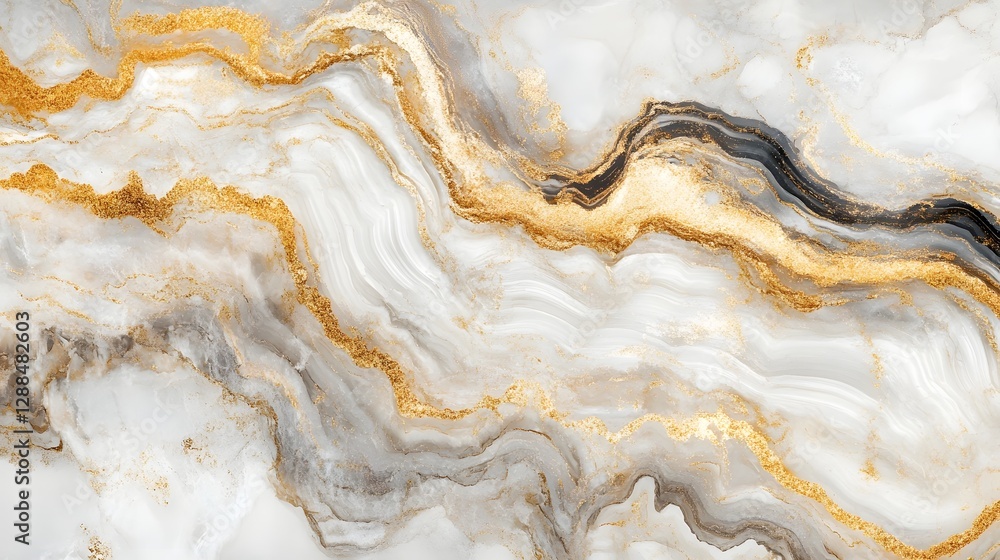 Poster Stunning abstract background featuring a mesmerizing marble like texture with dynamic golden swirls and elegant neutral tones of beige brown and gray
