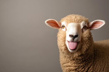 Fototapeta premium Funny sheep Portrait of sheep showing tongue