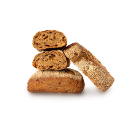 Whole wheat brown bread isolated, fitness pumpkin carrot buns with seeds, cereal bread