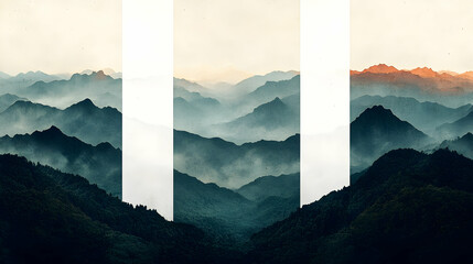 Mountain Range Misty Landscape Collage