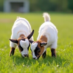 Playful Pygmy Goats Grazing in a Meadow