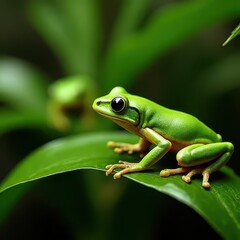 Obraz premium Vibrant Green Tree Frogs in a Natural Habitat