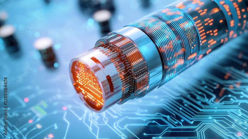 Poster Geometric background and high tech circuit board connection system