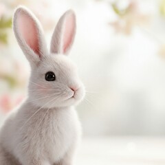 Obraz premium Minimal Easter Bunny in pastel colors with soft fur and gentle eyes, isolated on a white background. Perfect for websites, UI/UX, banners, and social media with text space.