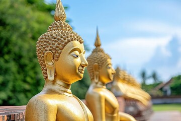 Golden Buddha statues, Wat Pho Temple of the Reclining Buddha, Bangkok, Thailand