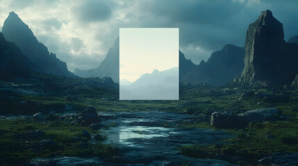 Mountain Valley Scene with Blank Space