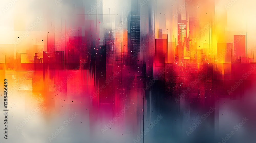 Poster stunning abstract cityscape with vibrant glowing high rise buildings modern architecture and a dynam