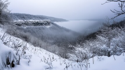 Valley snow-covered landscape