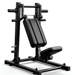 A black weightlifting machine designed for strength training, featuring adjustable components for various exercises.