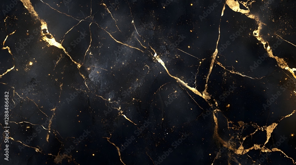 Poster Stunning abstract fractal pattern with a marbled texture in a dark background featuring golden accents glitter and cracked effects  This image is perfect for luxury wallpapers backgrounds
