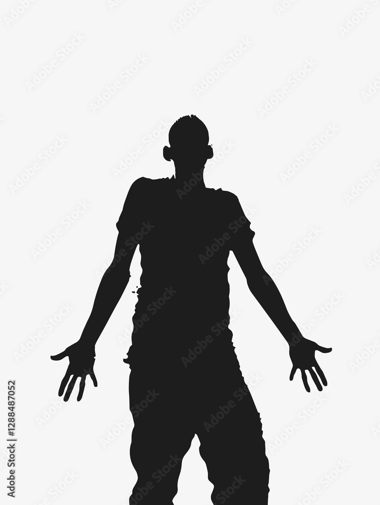 Poster man is standing in front of a white background with his arms outstretched. concept of freedom and op