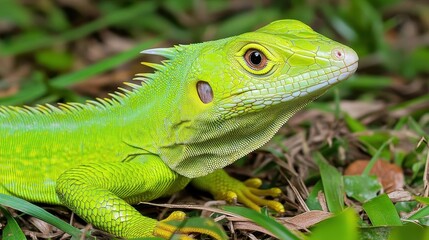 Obraz premium Green Plumed Basilisk Lizard Basiliscus plumifrons, Boca Tapada
