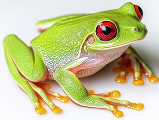 Obraz premium Green tree frog Agalychnis callidryas with red eyes