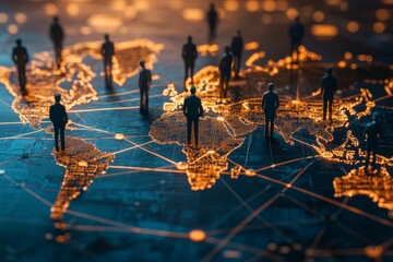 Abstract concept of business networks with global map and professionals collaborating online