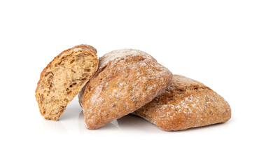 Brown rye bun, square gluten free bread, whole grain healthy breakfast bread