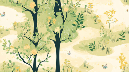 Obraz premium seamless forest pattern nursery wallpaper