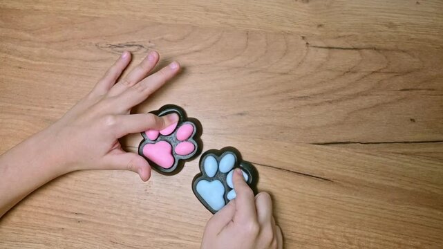 Taba paws blue and pink colorful toys anti stress squish on hand child.