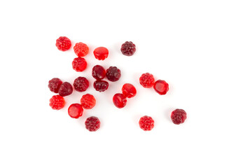 Fruit gummy candy pile isolated, vegan chewing marmalade pills, jelly gumdrops heap