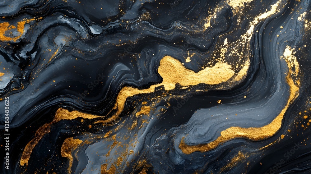 Poster Stunning abstract marble like pattern with vibrant golden and black swirling textures creating a dramatic and luxurious visual effect  The intricate and mesmerizing design features organic