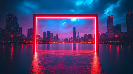 Fototapeta premium Neon Frame Cityscape at Dusk