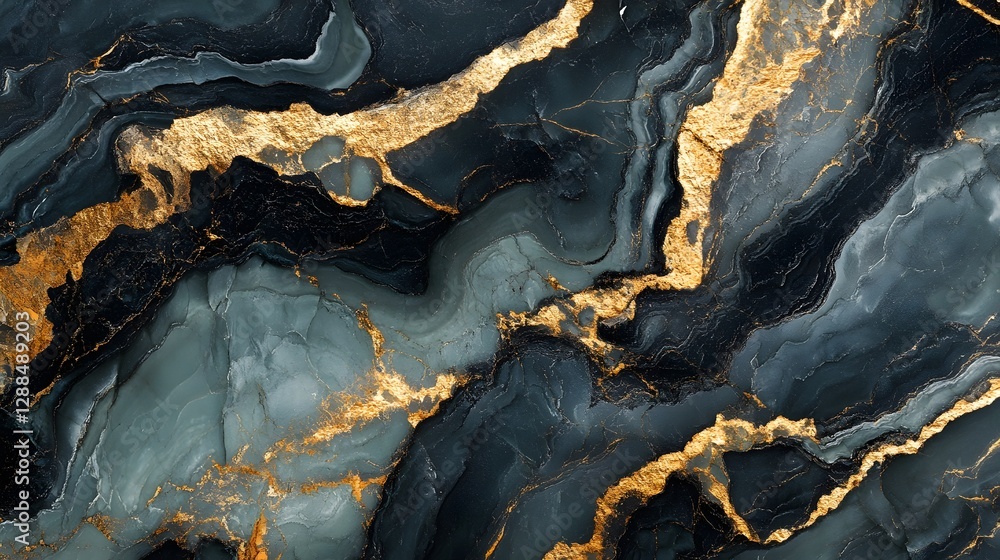 Poster stunning abstract marble texture background with intricate golden veins fractal patterns and vibrant