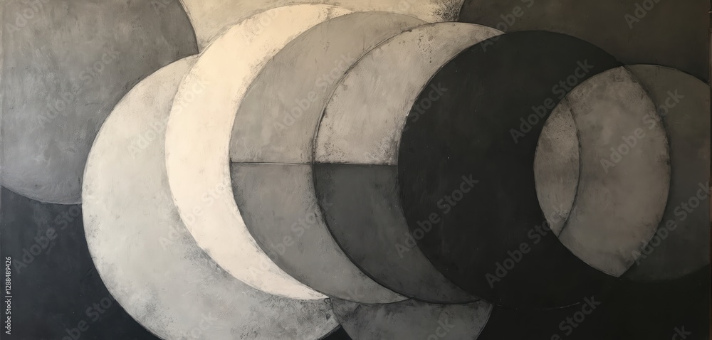 Aufkleber vintage charcoal painting in circular style with delicate hues blending in circle formations. monoch