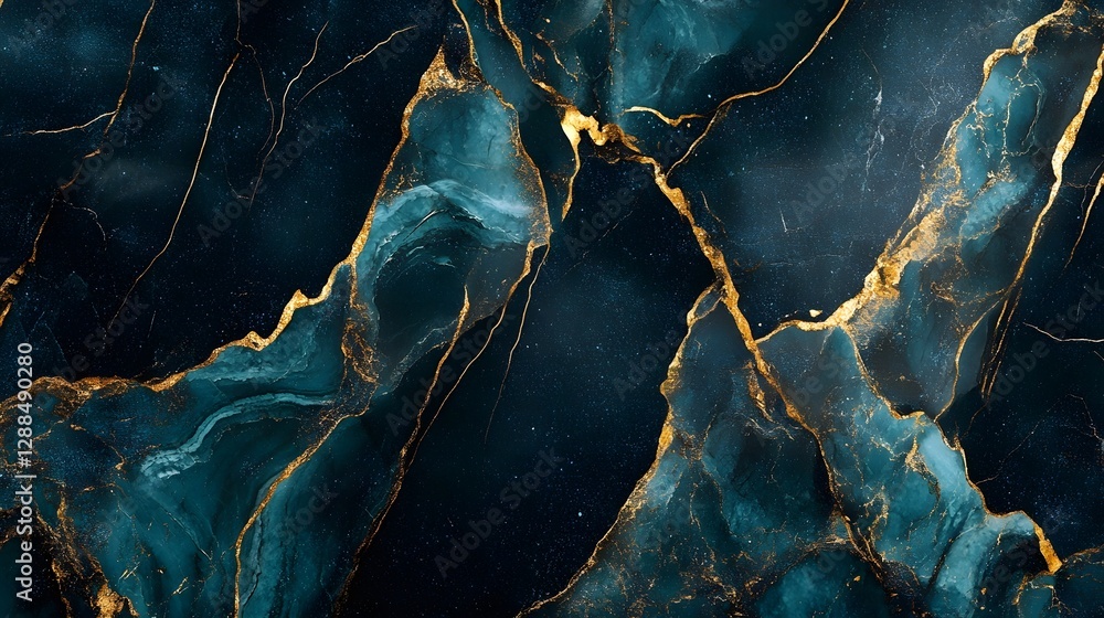 Leinwandbilder Stunning abstract marble texture with intricate golden fractal patterns creating a luxurious elegant and premium design concept  The vibrant colors shiny surfaces