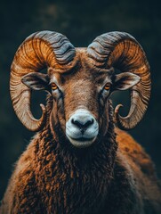 Close-up of ram with large horns