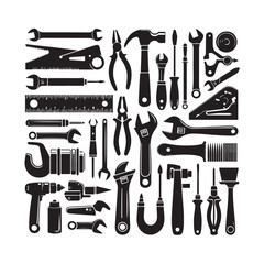 Tools vector silhouette. Construction tool collection vector art. Repair equipment vector illustration