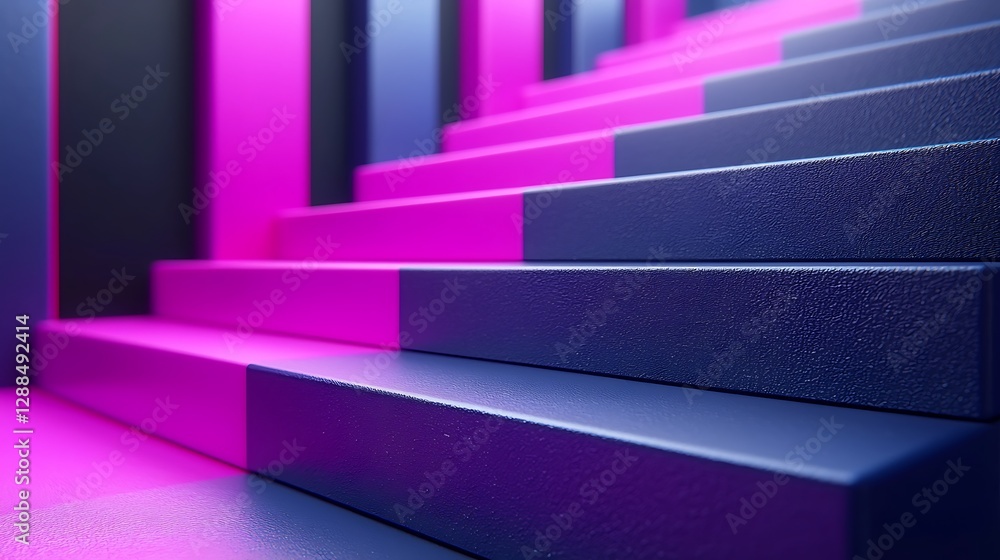 Poster staircase steps in magenta and blue with columns, perspective view for a geometric background