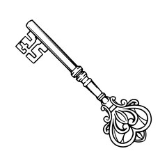vintage key line art drawing