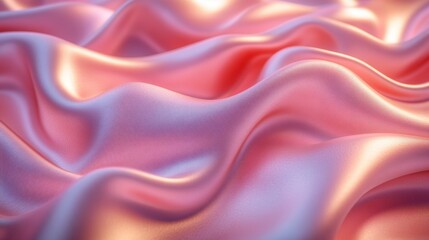Obraz premium Pink satin fabric waves with soft folds and reflective sheen, creating an elegant and luxurious texture. Fashion and textile design concept