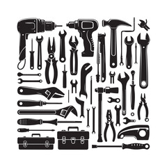 Tools vector silhouette. Construction tool collection vector art. Repair equipment vector illustration